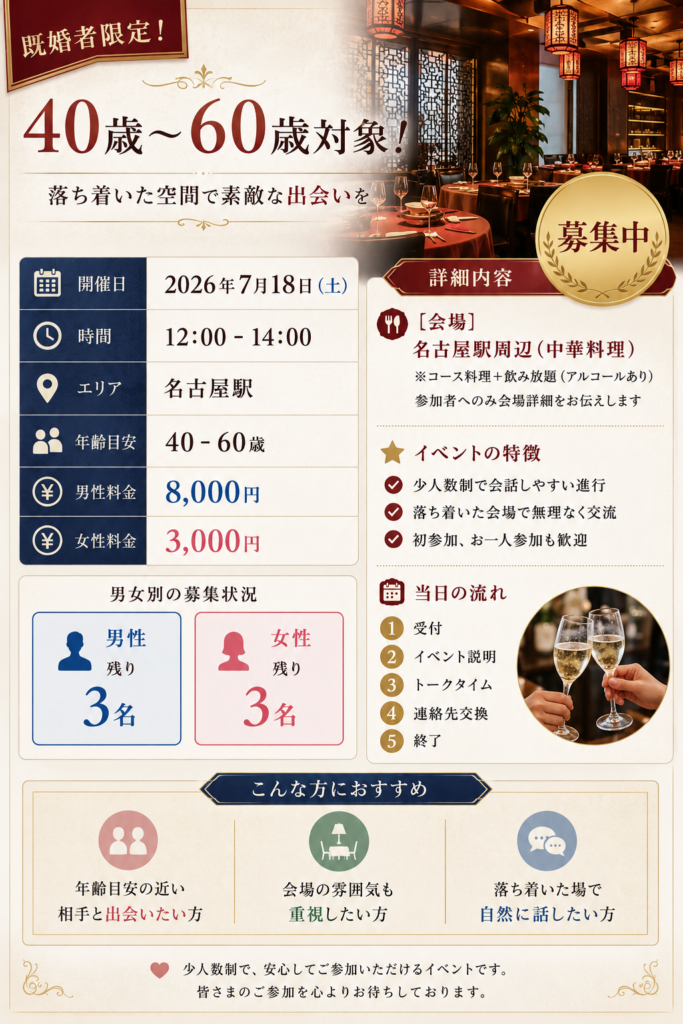 既婚者限定！大人の交流会（10名～16名）