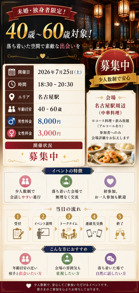 未婚・独身者限定！大人の交流会（10名～16名）